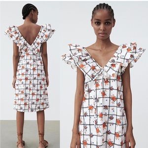 Zara windowpane floral ruffle dress